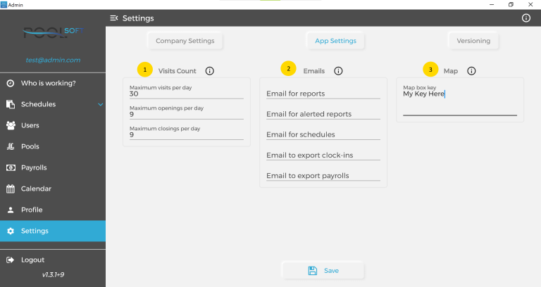 Admin App Settings – Pool Soft